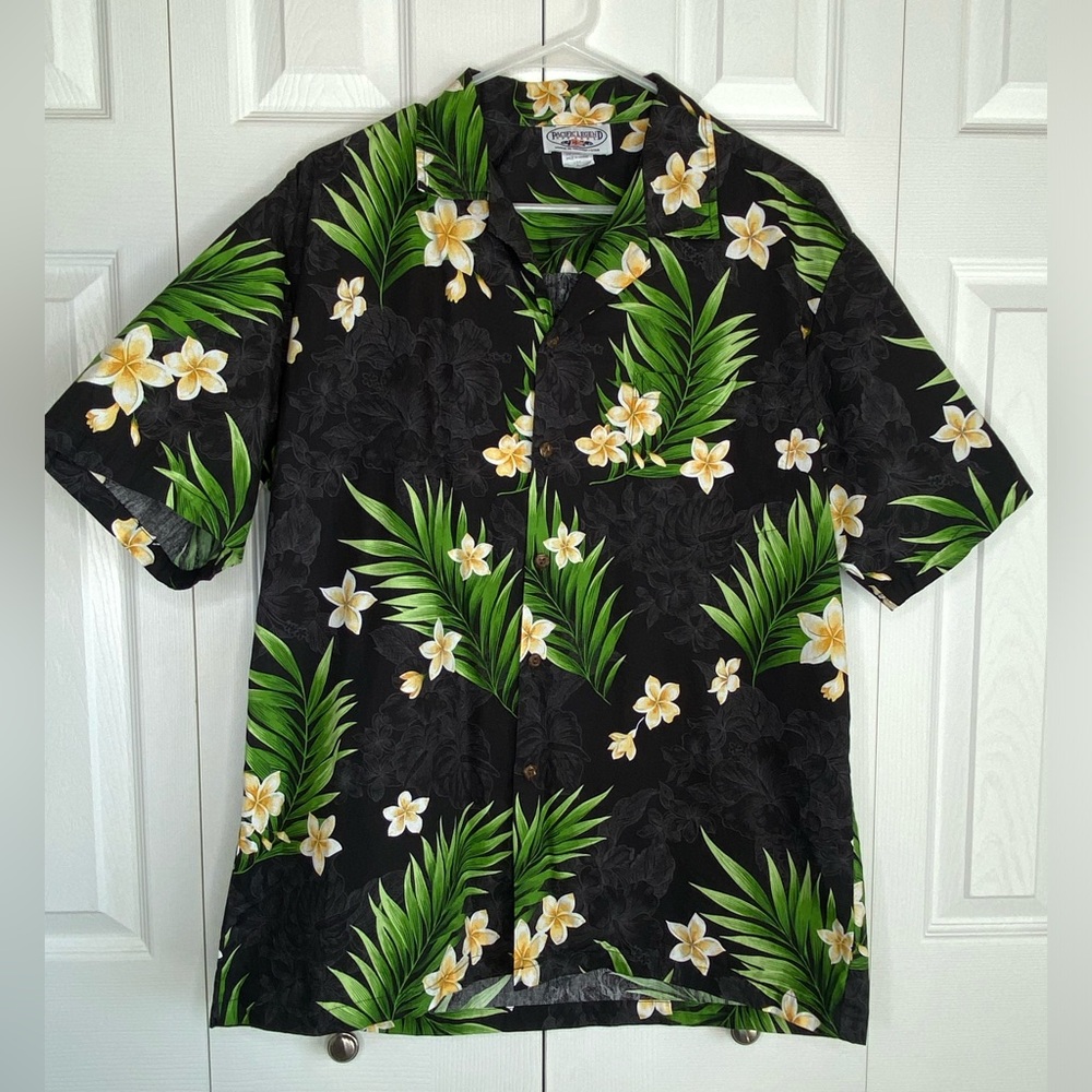 Pacific Legend Hawaiian Shirt Men's Short Sleeve Button-up Floral Made in USA L